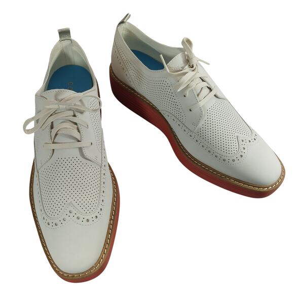 NIB! COLE HAAN! OG PLATFORM WINGTIPS,  CREAM GENUINE LEATHER, RED SOLE! 11B main image 9